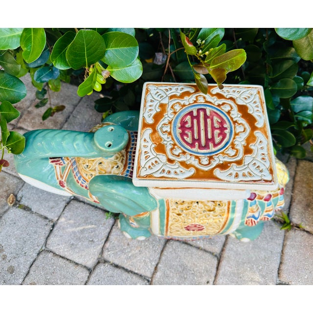 1960s Large Glazed Elephant Garden Stool or Side Table. For Sale - Image 11 of 11