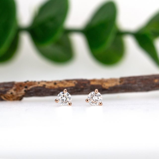 Contemporary Round 3mm - Lab-Created Diamond Martini Studs in 14k Solid Gold-Set of 2 For Sale - Image 3 of 6