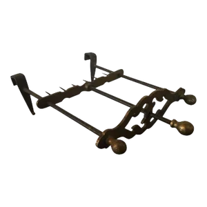 Antique 19th Century English George III Brass & Iron Meat or Game Bird Cooking Rack Spit Tool for the Fireplace Hearth