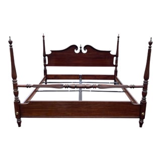 1980s Ethan Allen Georgian Court Cherry King Poster Bed Frame For Sale
