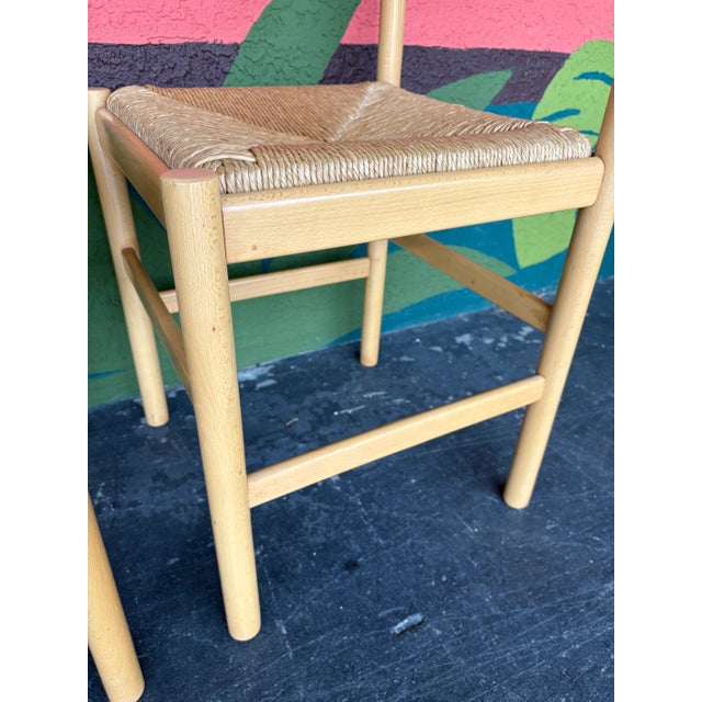 Italian Hank Lowenstein Style Beech and Rush Dining Chairs For Sale - Image 4 of 8