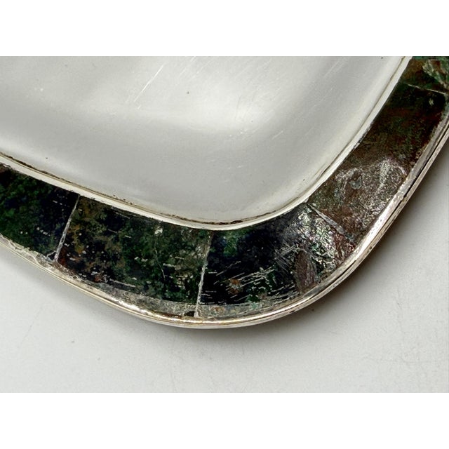 Mid 20th Century Los Castillo Taxco Azurite & Lapis Inlaid Silver Plated Tray, Mexican Modernist For Sale - Image 9 of 18