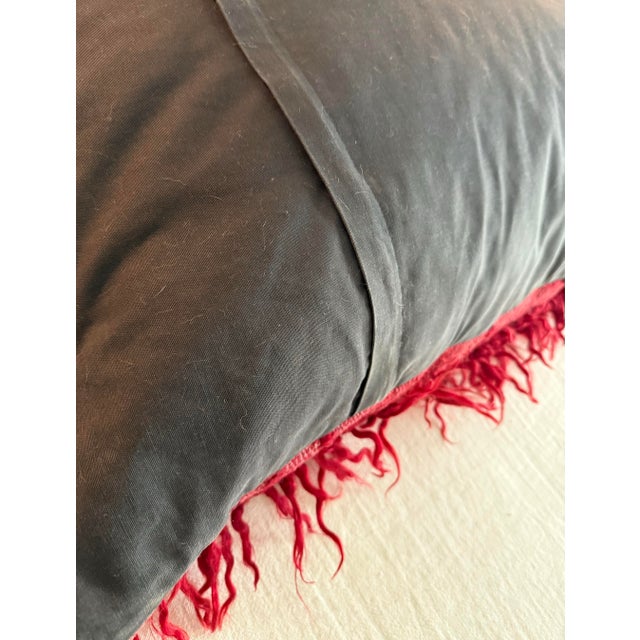 Vintage Turkish Angora Wool Filikli Rug Newly Converted to a Zippered Extra Large Pillow Cover With Insert For Sale - Image 10 of 12