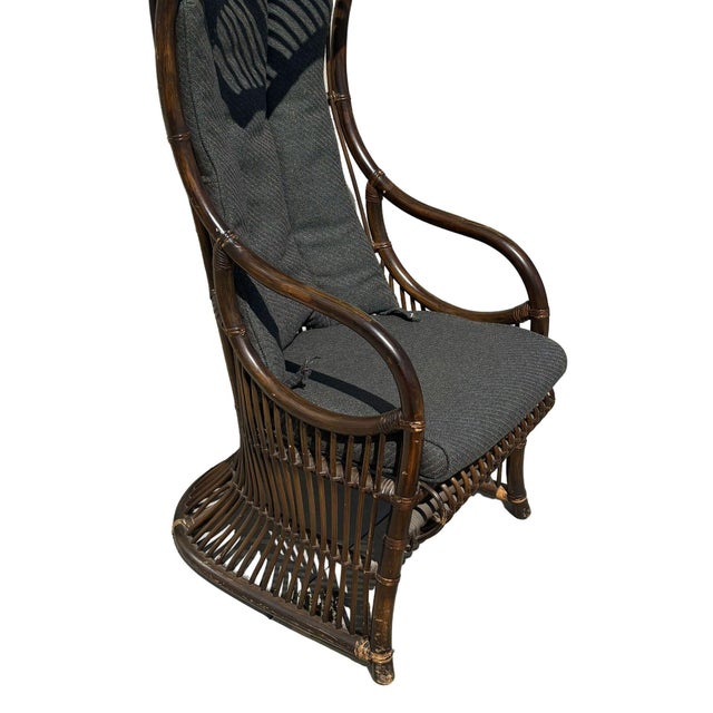 Wood 1950s Restored Mid-Century Dark Stained Rattan Canopy Chair, Pair For Sale - Image 7 of 7