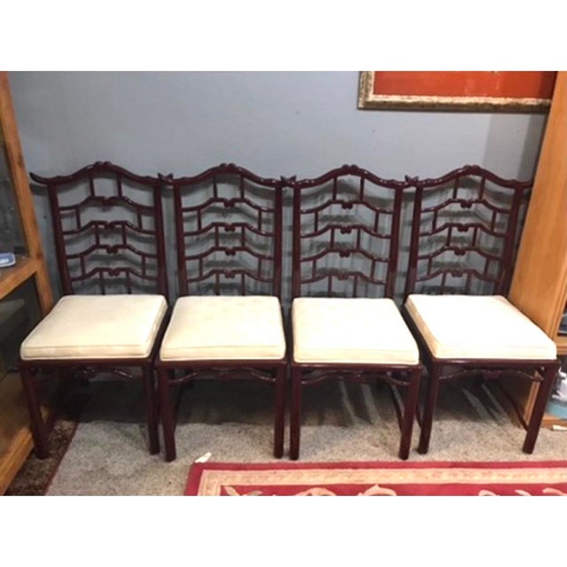 Elegant and timeless, this set of six vintage dining chairs by Century Furniture features a striking chinoiserie-inspired...