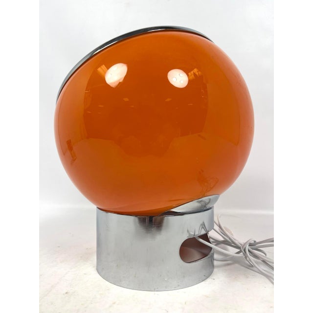 Mid-Century Modern 1960s Orange Ball Form Glass Lamp With Chrome Base- Attributed to Harvey Guzzini For Sale - Image 3 of 9