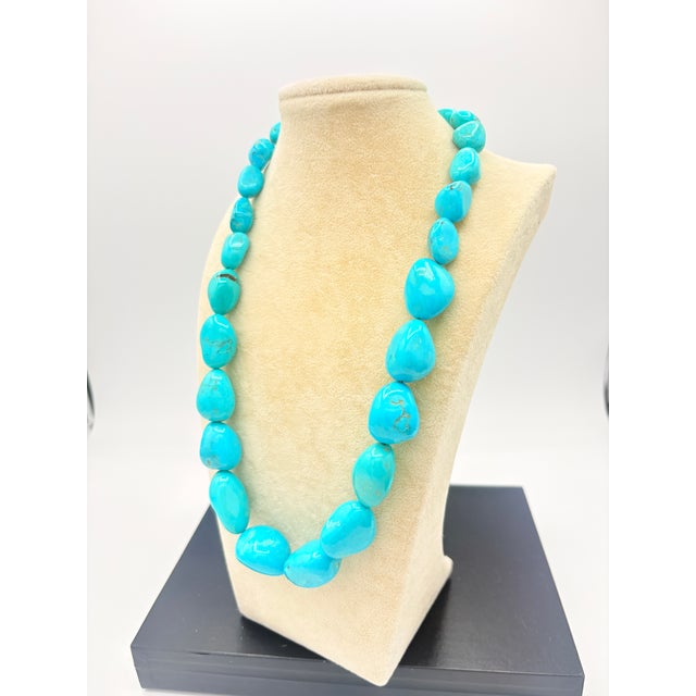 1970s Hand-Fabricated Sterling and Turquoise Nugget Necklace W/ Mosaic Inlay Clasp For Sale - Image 4 of 16
