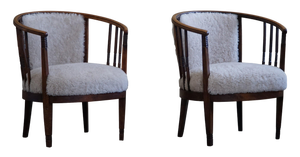 Set of Danish Armchairs in Beech & Lambswool, 1920s