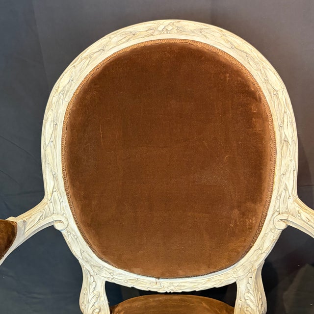 Mid 19th Century 19th Century French Louis XVI Carved and Painted Armchairs -a Pair For Sale - Image 5 of 14