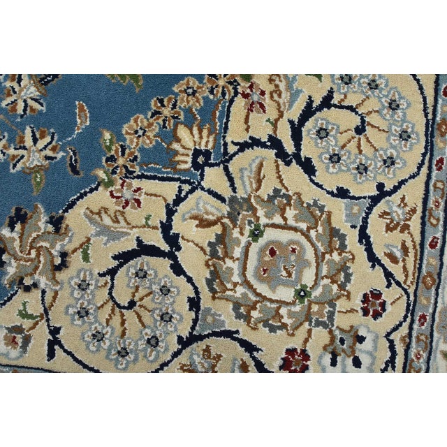 Fine Nain Rug 8'10'' X 12'3'' Blue Wool Traditional Hand-Knotted Oriental Carpet For Sale - Image 4 of 15