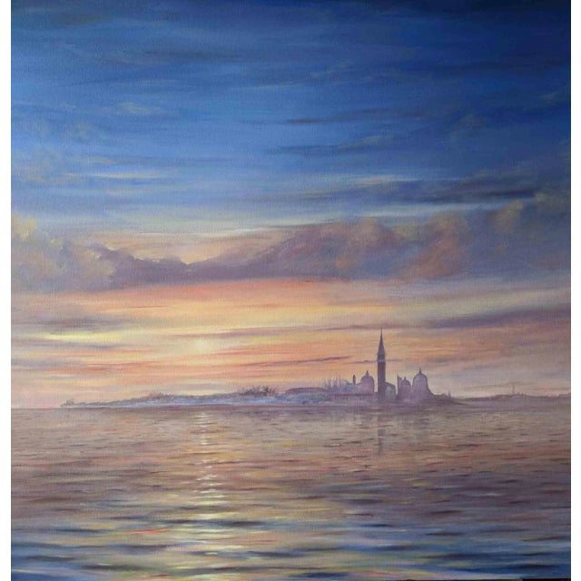 Sunset in Venice San Giorgio seen from San Biagio is an original oil on canvas realized in 2018 by the Italian artist...