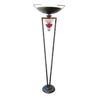 80s Vintage Hivo Van Teal Post Modern Art Deco Torchiere Lucite Floor Lamp For Sale