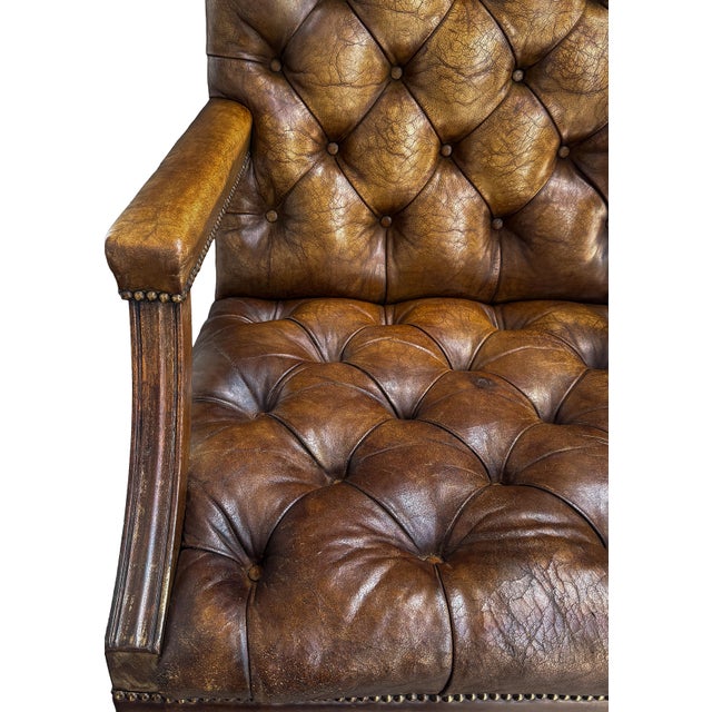 Large Gainsborough Library Armchair of Tufted Leather From England For Sale - Image 11 of 15