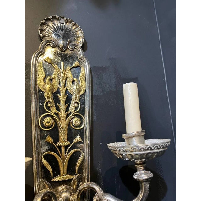 Edward F. Caldwell & Co. 1920's Caldwell Silver Palted Sconces With Gilding Eagels - Pair For Sale - Image 4 of 10