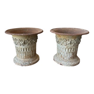 Antique Louis XVI Iron Cast Garden Urn Planters - Set of 2 For Sale