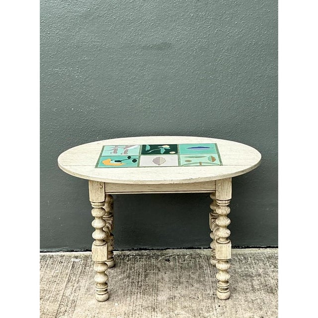 Vintage Turned Wood Table With Ceramic Top For Sale - Image 11 of 12