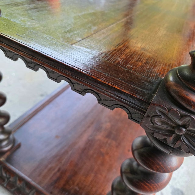 Antique English Jacobean Revival Oak Server With Carved Grotesque Masks and Barley Twist Supports, Circa 1830 For Sale - Image 18 of 18
