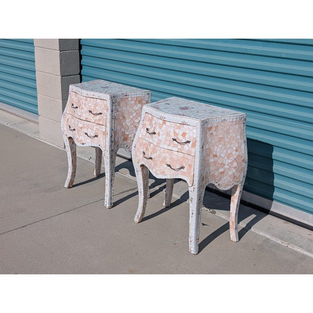 Pair of Vintage Hollywood Regency Mosaic Nightstands For Sale - Image 4 of 13