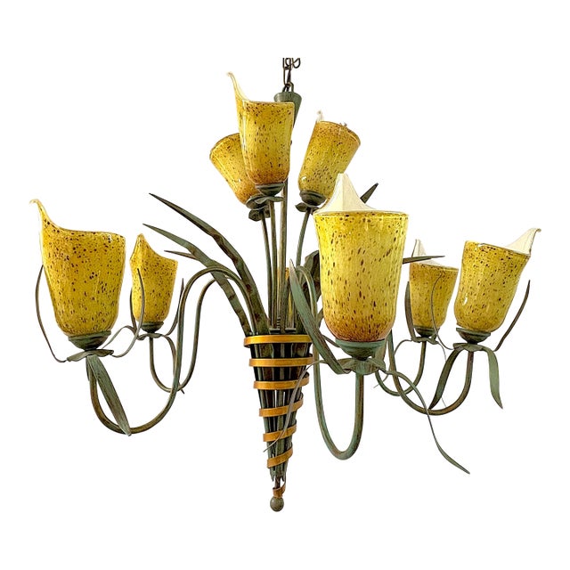 Vintage Eurofase 'Cala Lily' Art Glass 9-Light Chandelier For Sale