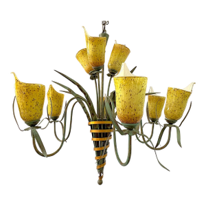 Vintage Eurofase 'Cala Lily' Art Glass 9-Light Chandelier