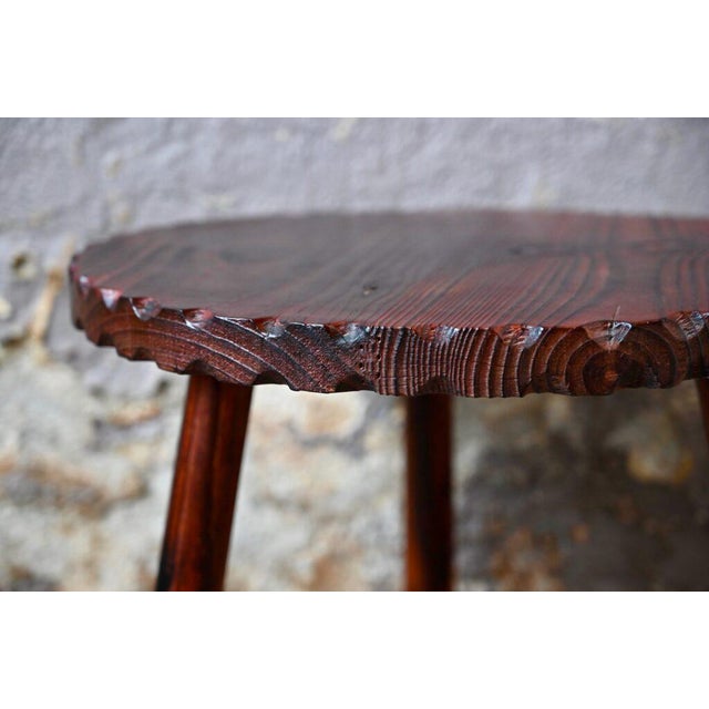Rustic Brutalist Wooden Tripod Table For Sale - Image 3 of 17