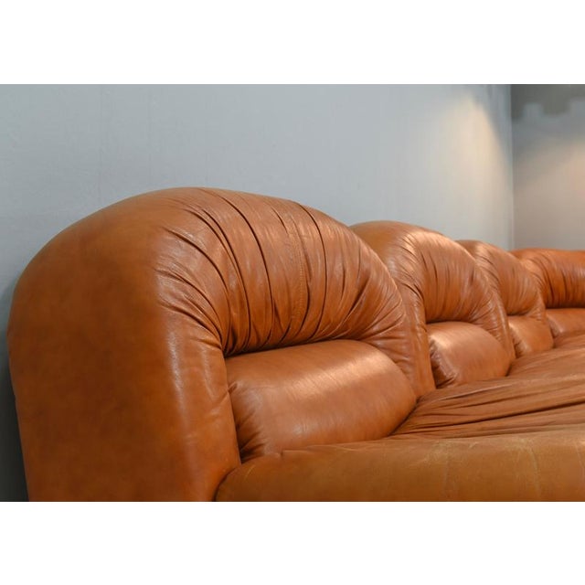 Sectional Sofa in Cognac Leather by Rossi Di Albizzate, Italy, 1970s, Set of 5 For Sale - Image 12 of 18