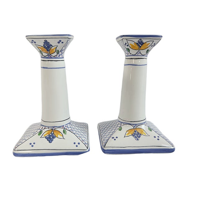 This is a charming pair of hand-painted ceramic candlesticks produced for Tiffany & Co. by Tivoli. These are hand made in...