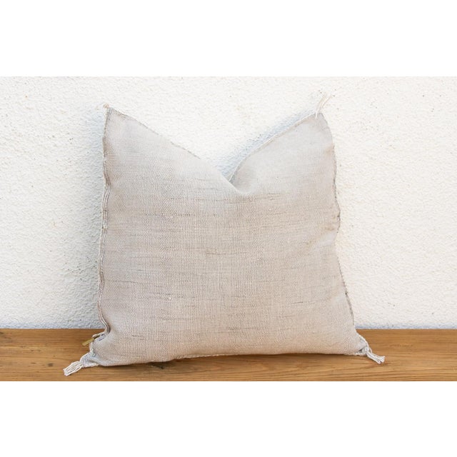 Linen Geometric Band Cactus Silk Moroccan Pillow For Sale In Los Angeles - Image 6 of 7