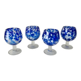 Late 20th Century Blue Tortoiseshell Wine Goblets - Set of Four For Sale