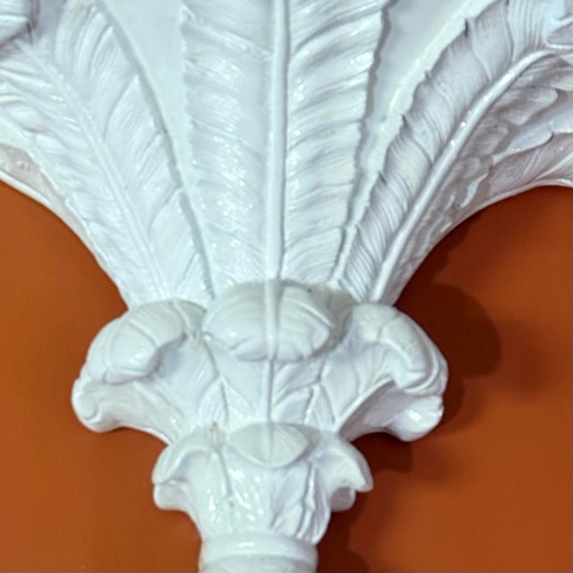 Late 20th Century Vintage Palm Beach Regency Serge Roche Style High Gloss White Palm Brackets - Newly Painted For Sale - Image 5 of 12