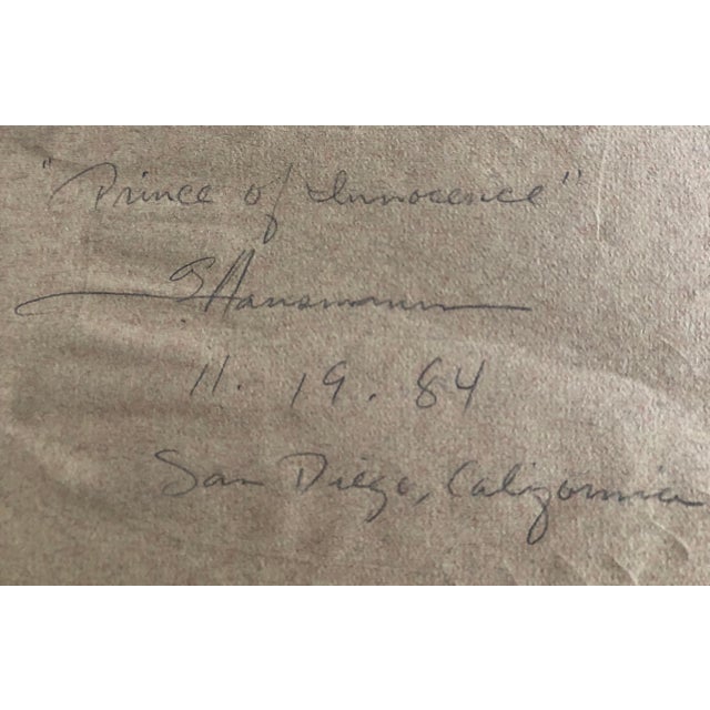 Paper Gary Hansmann, Modern Figurative Surrealist Watercolor Painting, Drawing 'Prince of Innocence', 1984 For Sale - Image 7 of 9