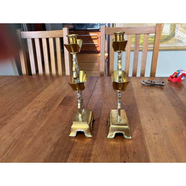 Pair of Vintage Brass Candleholders-Asian For Sale In New York - Image 6 of 8
