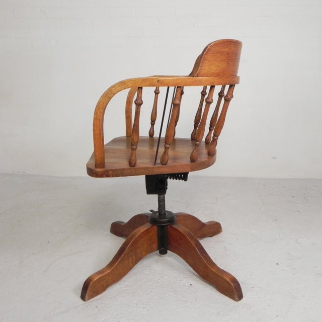Height-Adjustable Oak Swivel Office Chair, 1930s For Sale - Image 6 of 18