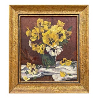 Pansies Still Life, Early 20th Century, Oil on Canvas For Sale