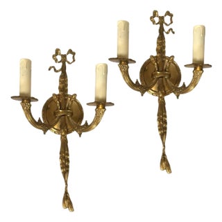 Vintage Pair of Solid Brass Wall-Mount Sconces. For Sale