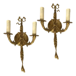 Vintage Pair of Solid Brass Wall-Mount Sconces.