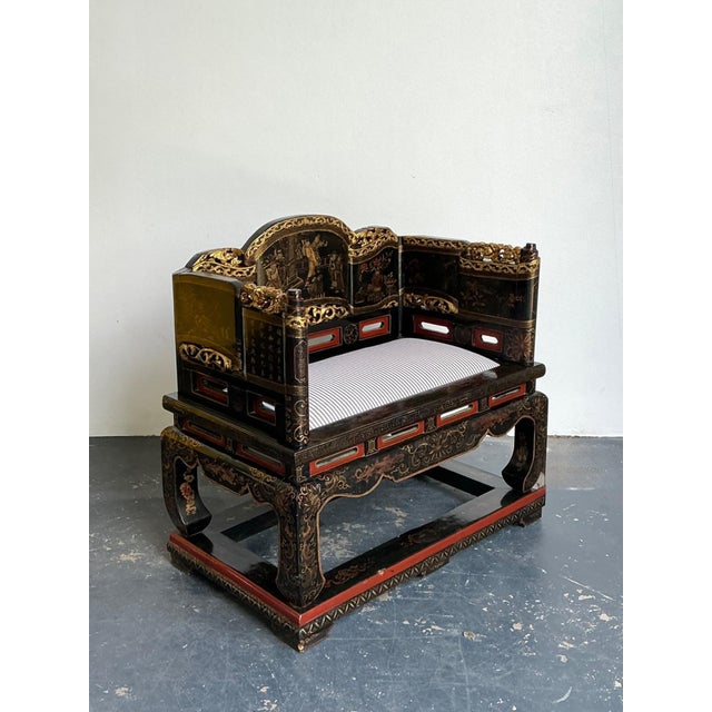 Vintage Chinese Lacquered Throne Chair For Sale - Image 15 of 18