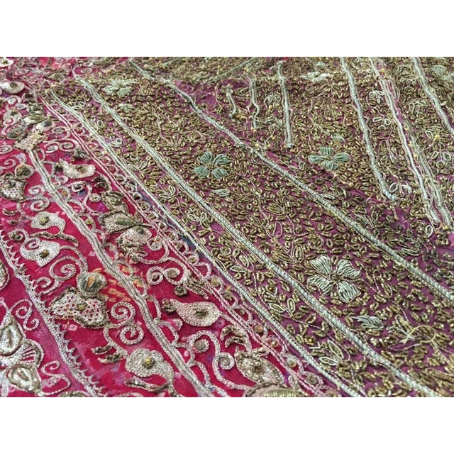 Metal Hand Embroidered Mughal Silk and Metal Threaded Tapestry, India For Sale - Image 7 of 10