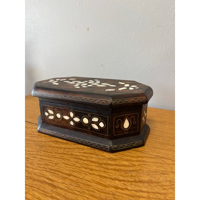 Vintage Wood and Mother of Pearl Trinket Box For Sale - Image 4 of 10