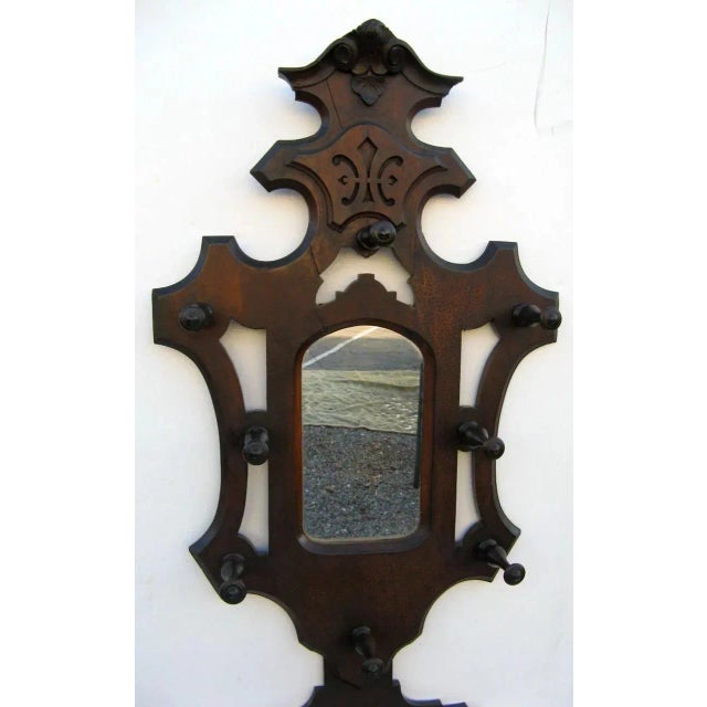 Victorian 1870 Victorian Walnut Hall Tree With Mirror For Sale - Image 3 of 10