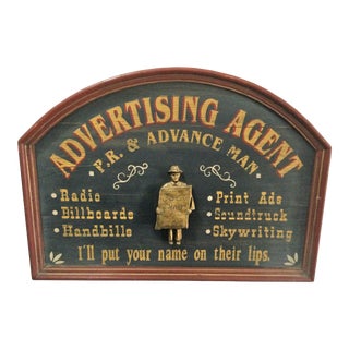 Vintage Wooden Advertinsing Agent Ad Sign For Sale