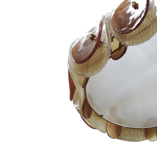 Metal Italian Midmodern Style Pendant Lamp in Brass with Brown and Beige Murano Glass Shade For Sale - Image 7 of 14
