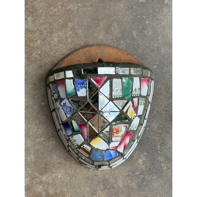 19th Century Mosaic Memory Ware Wall Pocket | Victorian Shardwork Folk Art | Broken China Memento Vessel For Sale In Houston - Image 6 of 10