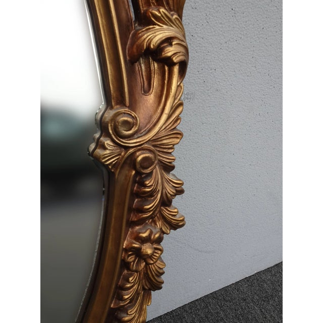 Gold 32"Tall Vintage French Provincial Ornate Gold Syroco Style Wall Mantle Mirror For Sale - Image 8 of 13