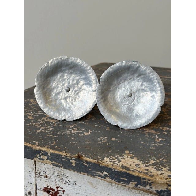 Vintage Handmade Hammered Aluminum Leaf Motif Candleholders, a Pair, Circa 1940s For Sale - Image 12 of 12