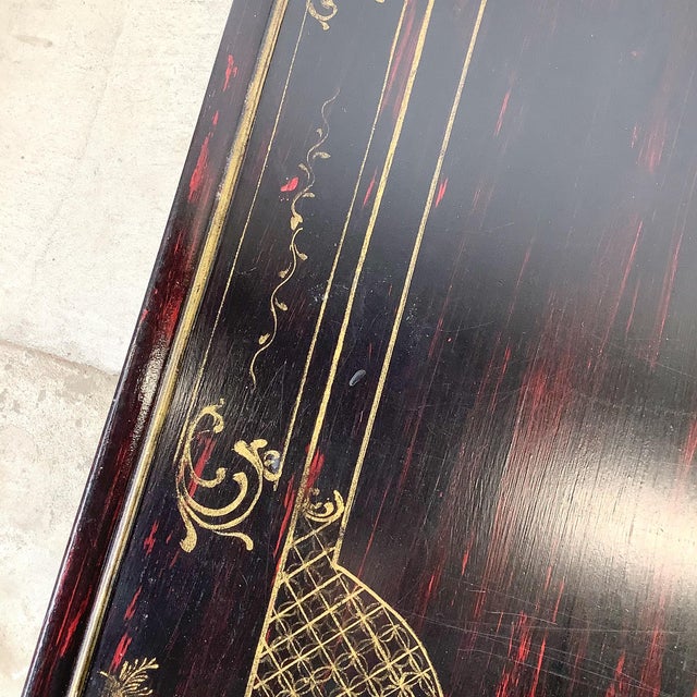 Vintage Black Lacquer Chinoiserie Cocktail Table With Gilt Decoration For Sale - Image 9 of 12