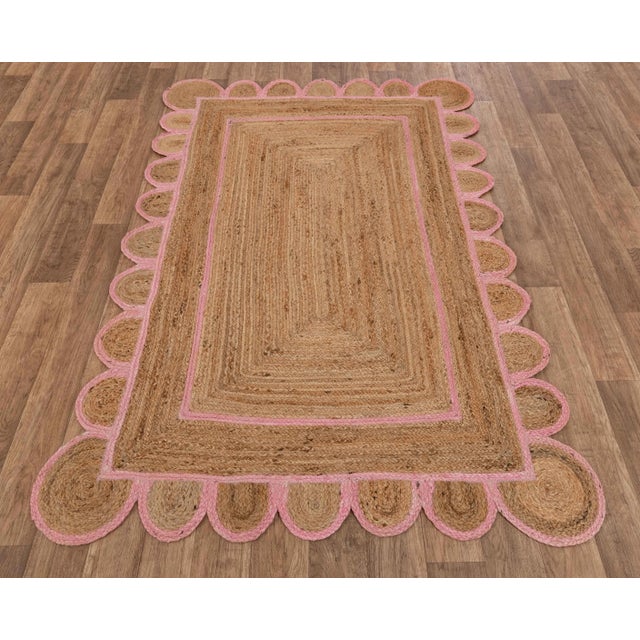 Scallop Jute Light PInk Hand Made Rug - 2'x4' For Sale - Image 4 of 11