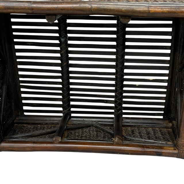 Vintage Bamboo and Woven Rattan Ottoman Footstool For Sale - Image 9 of 9
