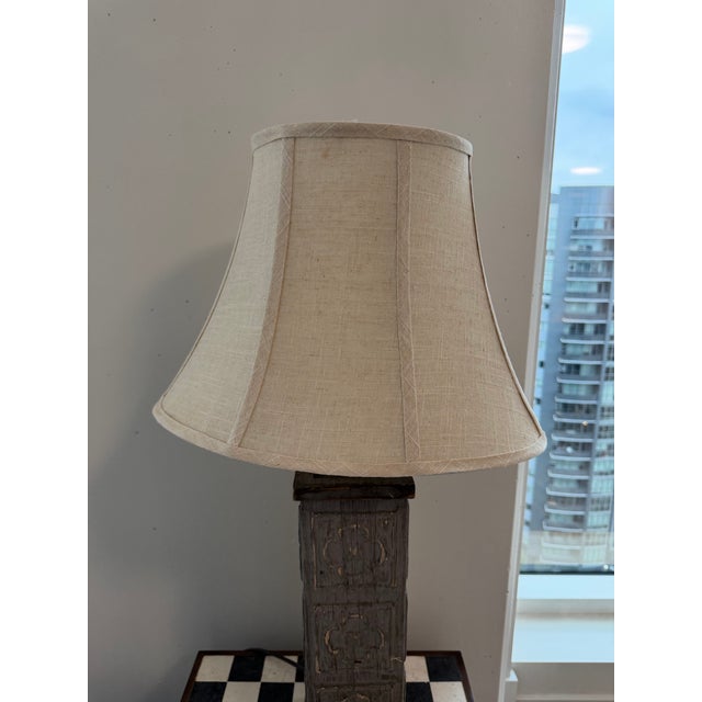 Attributed to Uttermost Carved Wood Table Lamps W/ Shades (32"h) - a Pair For Sale - Image 12 of 12