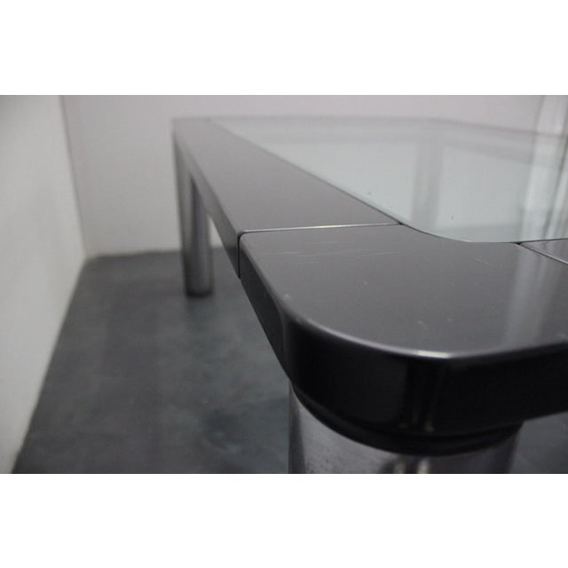 Black Lacquer Wood, Steel, and Glass Dining Table by Marco Zanuso for Zanotta, 1970s For Sale - Image 6 of 8